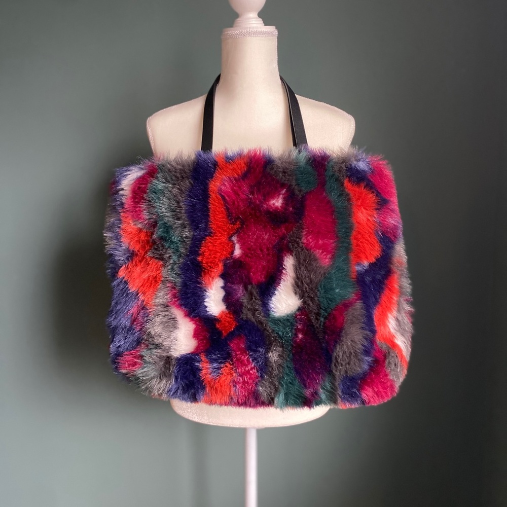 Large Multicolored Faux Fur Tote Bag